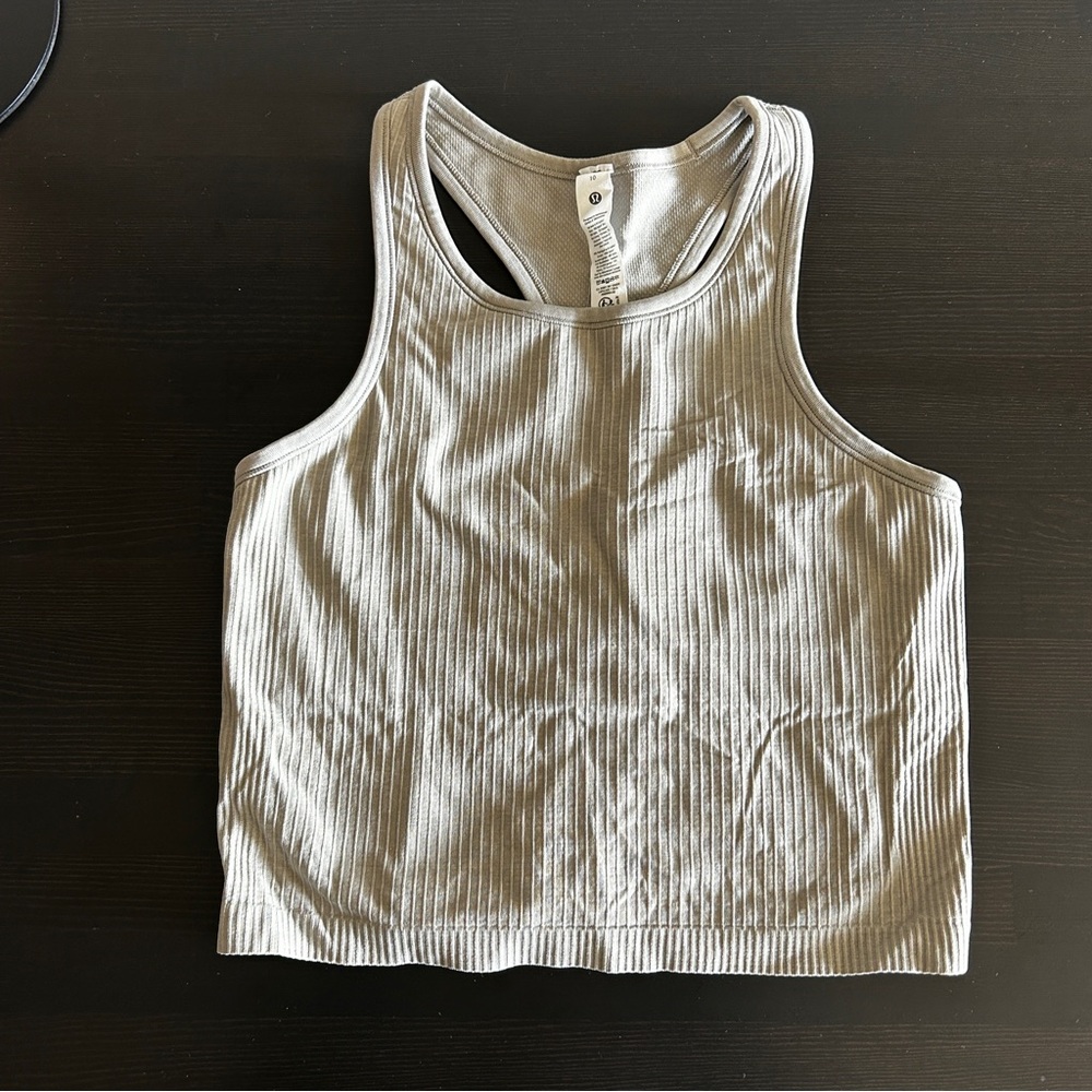 Lululemon Ebb to Street Cropped Racerback Tank — Riverstone (size 10)